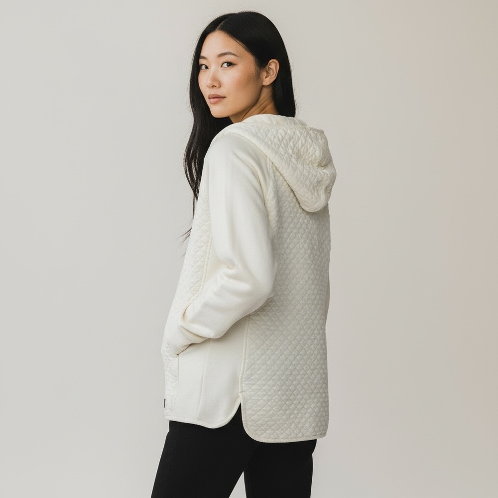 L.L. Bean Quilted Full-Zip Hoodie Lightweight Jacket Cream Mock Neck - Picture 11 of 11